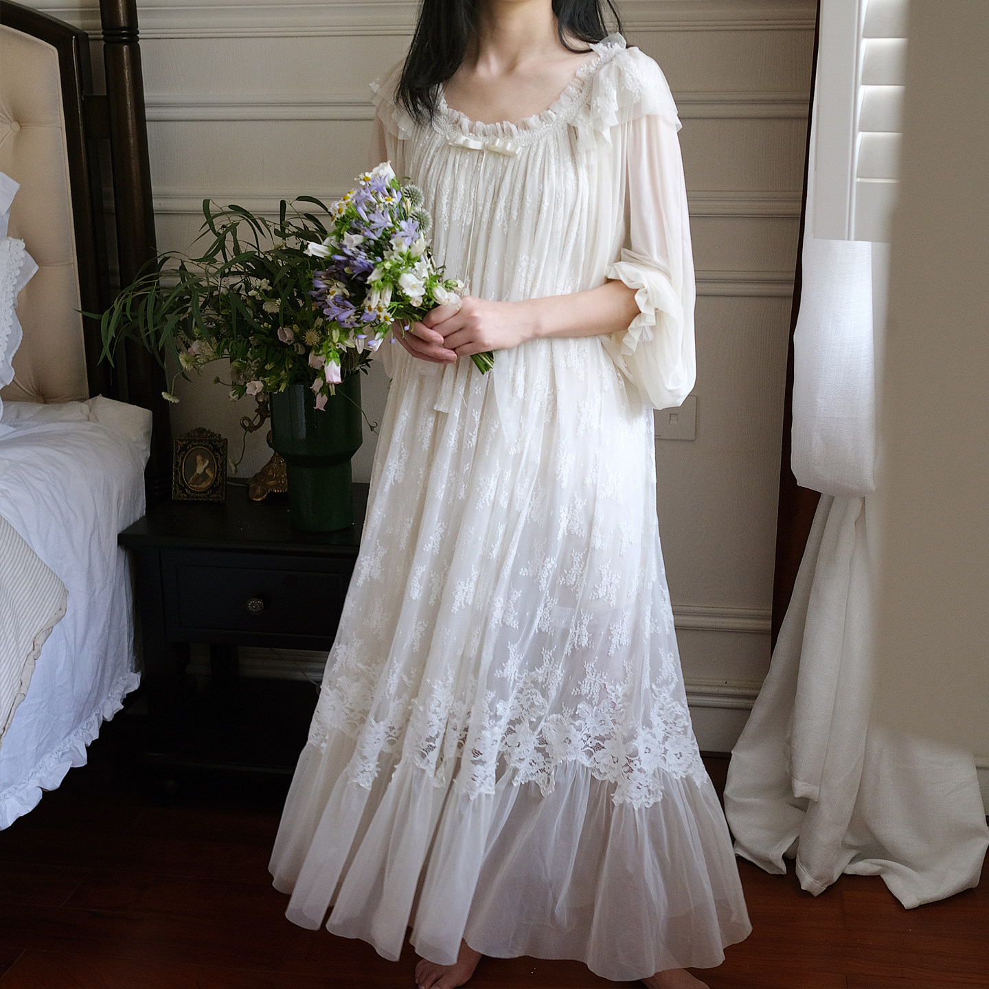 女士蕾丝性感睡裙长款公主风睡衣