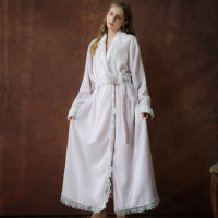 Ladies' long nightgown, women's winter French nightgown, flannel pajamas, women's winter thickened bathrobe, high-end dress thumbnail 3