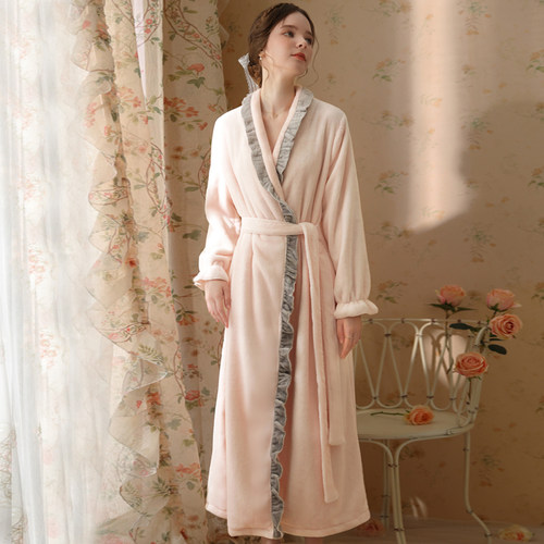 法兰绒公主风加厚睡袍浴袍