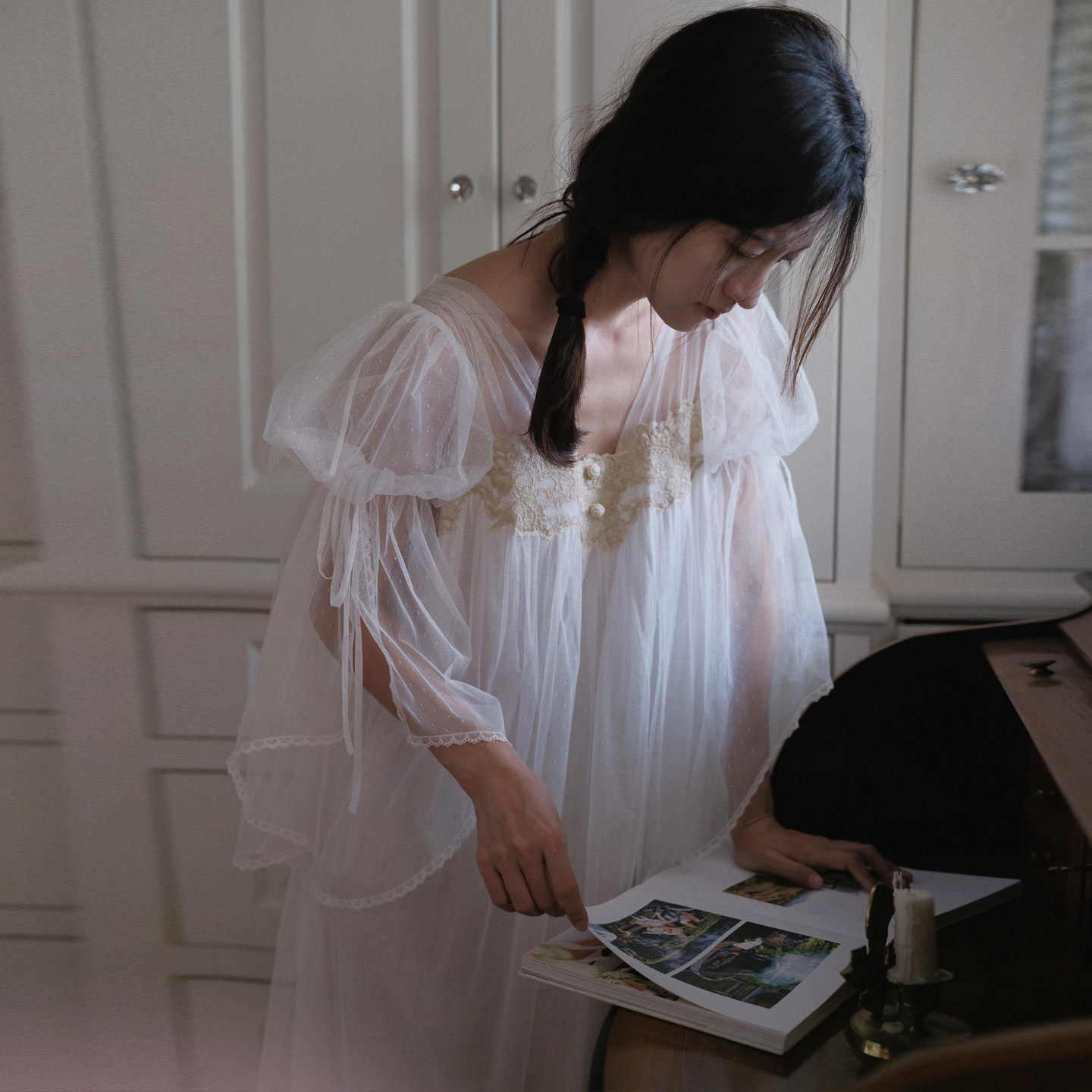 夏季女士网纱蕾丝睡裙法式女款性感公主风高级感睡衣夏晨袍女新娘