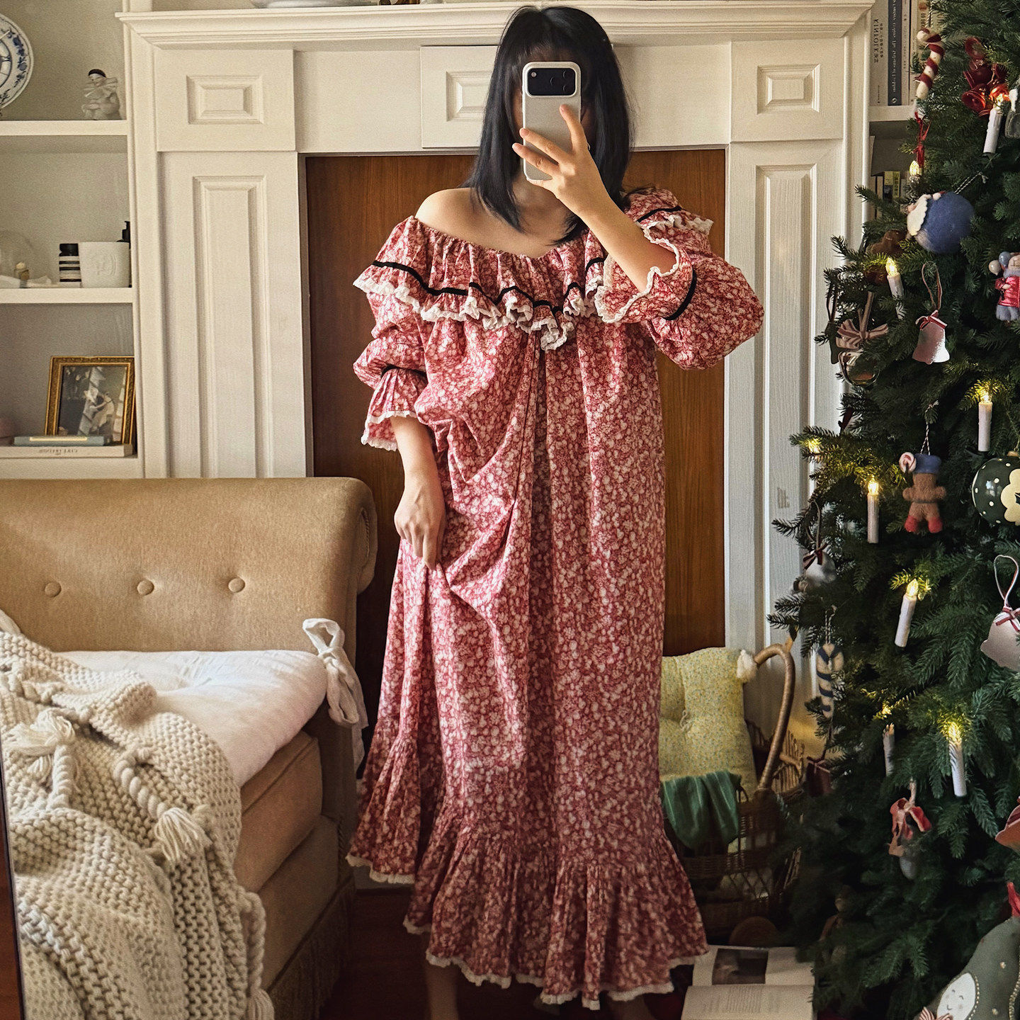 棉质甜美公主风睡衣女纯棉春秋宽松长袖碎花法式蕾丝高级睡裙长款,女士内衣/男士内衣/家居服,睡裙,淘宝优惠券,粉丝福利购,淘宝优惠卷