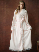 Ladies' long nightgown, women's winter French nightgown, flannel pajamas, women's winter thickened bathrobe, high-end dress thumbnail 4