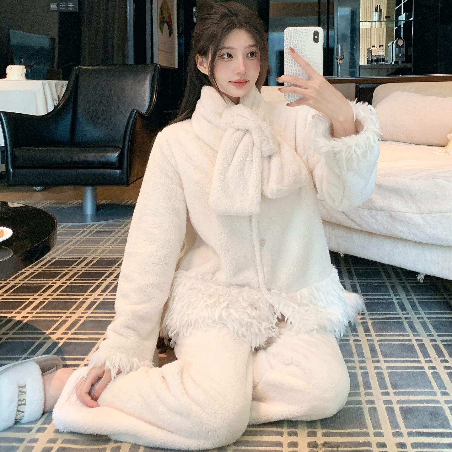 千金小香风睡衣两件套加绒家居服