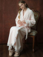 Ladies' long nightgown, women's winter French nightgown, flannel pajamas, women's winter thickened bathrobe, high-end dress thumbnail 5