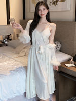 Two-piece ice silk halter pajama set for women, pure and sensual lace sexy nightgown for women, spring and summer with a chest cushion thumbnail 7