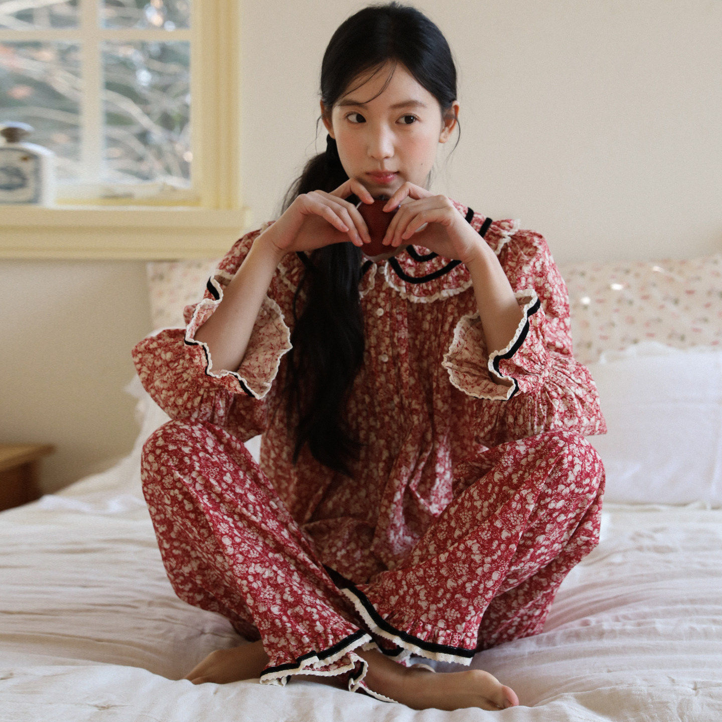 春秋女士可爱碎花睡衣女纯棉法式女款好看2026新款长袖家居服套装