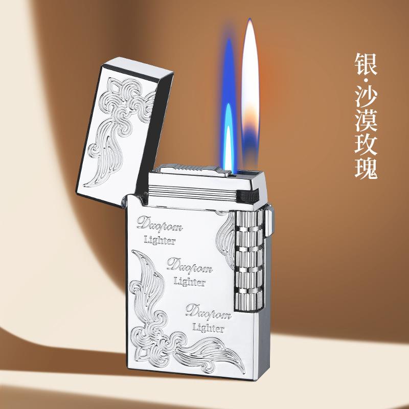 MF名望1808-1新款复古朗声清脆钢音充气双火防风打火机砂轮货源批