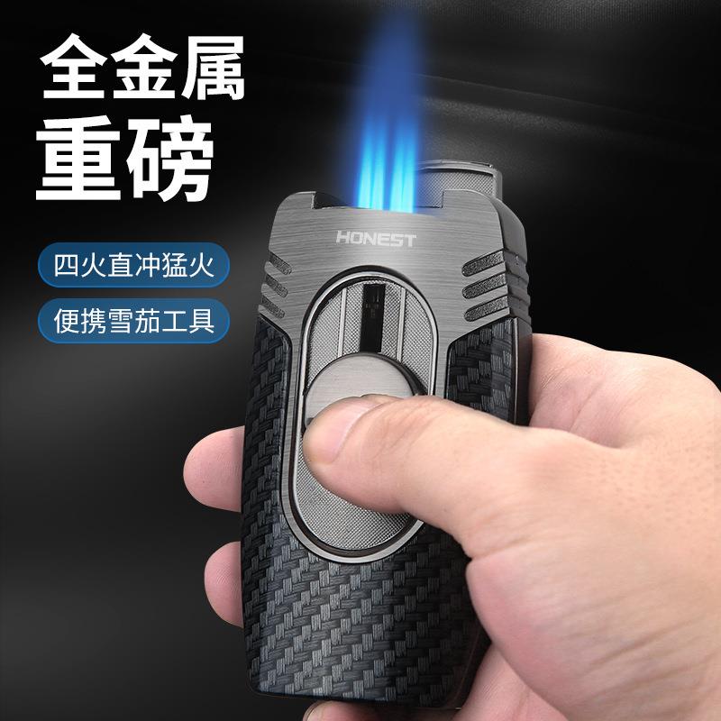 百诚盘龙四直冲大火焰充气防风打火机带雪茄便携工具开孔器跨境