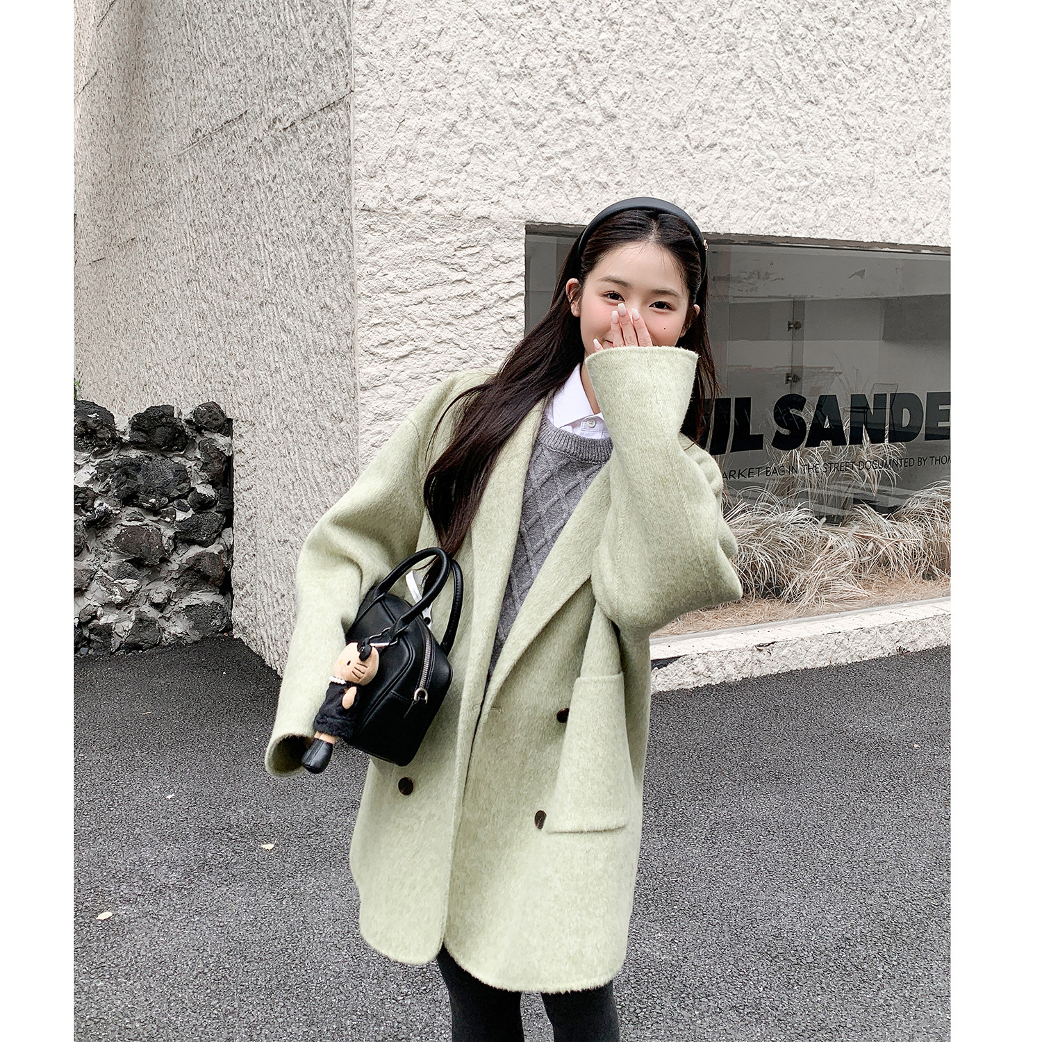 【清风循意】桑蚕丝手缝西装外套女秋冬宽松小个子毛呢大衣HL179