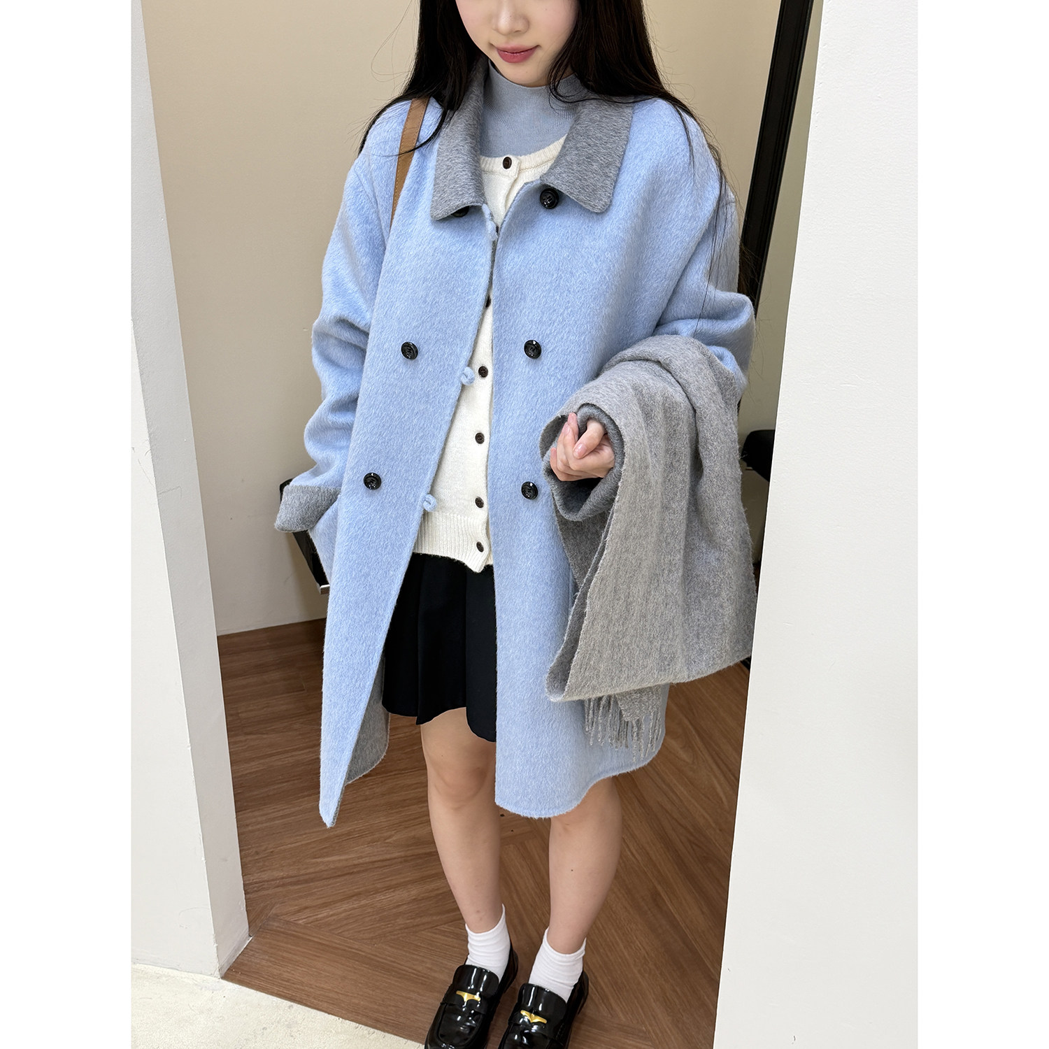 26新秋冬学院风翻领双面羊毛大衣女韩版宽松气质毛呢外套HL222