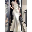 缎面气质鱼尾连衣裙女高端轻奢小众礼服长裙子 高级感法式 大码 女装