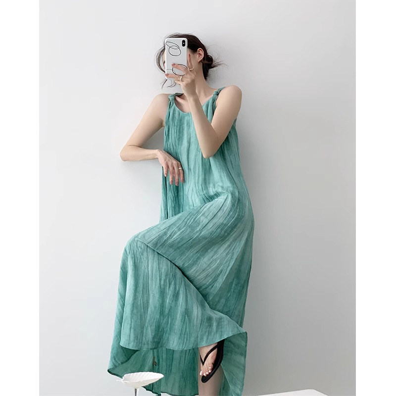 大码女装法式天丝亚麻打结肩带U型领连衣裙女海边度假褶皱吊带裙,女装/女士精品,背心吊带,淘宝优惠券,粉丝福利购,淘宝优惠卷