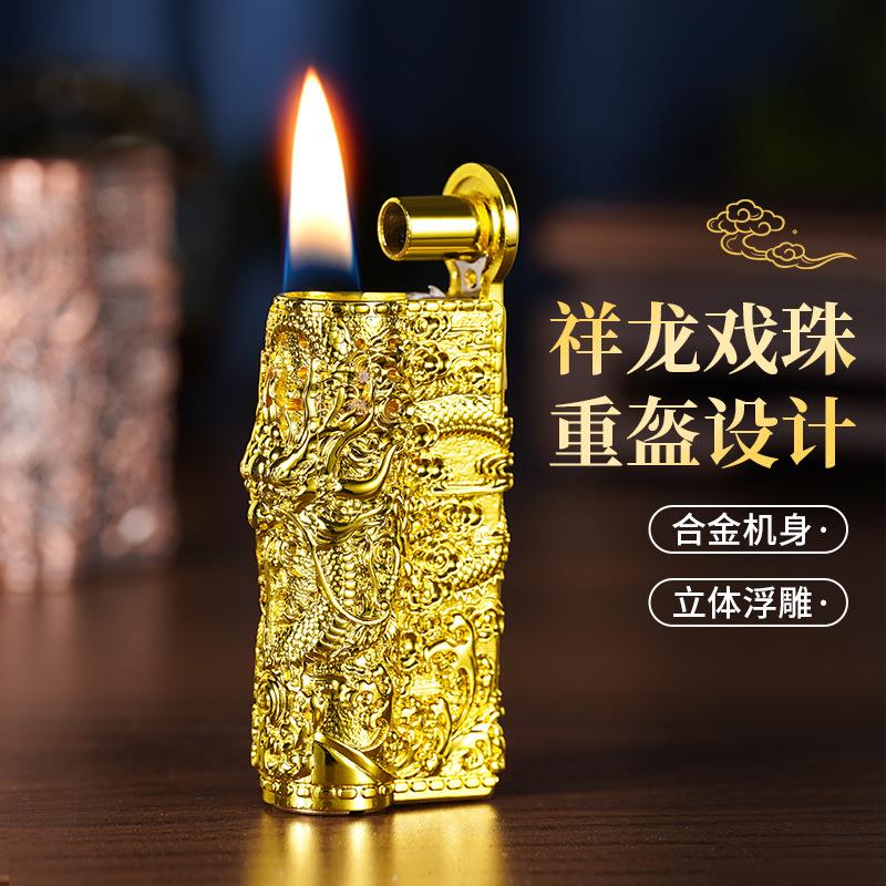 复古神龙煤油防风砂轮打火机创意四面立体浮雕复古打火机跨境