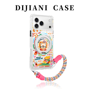 保佑财运狮适用苹果17promax手机壳新款支点壳17pro透明iPhone16磁吸支架一体15pm支撑14斜挎手腕挂绳13防摔