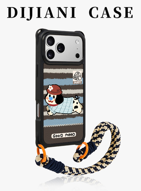 美式复古风条纹斑点狗适用苹果17promax手机壳17pro新款斜挎挂绳16pm小众高级感15磁吸14带支架13手提ip防摔