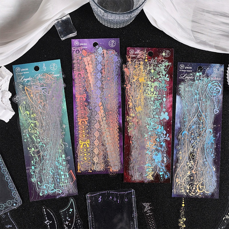 流麻贴纸防水PET镭射烫金手账贴