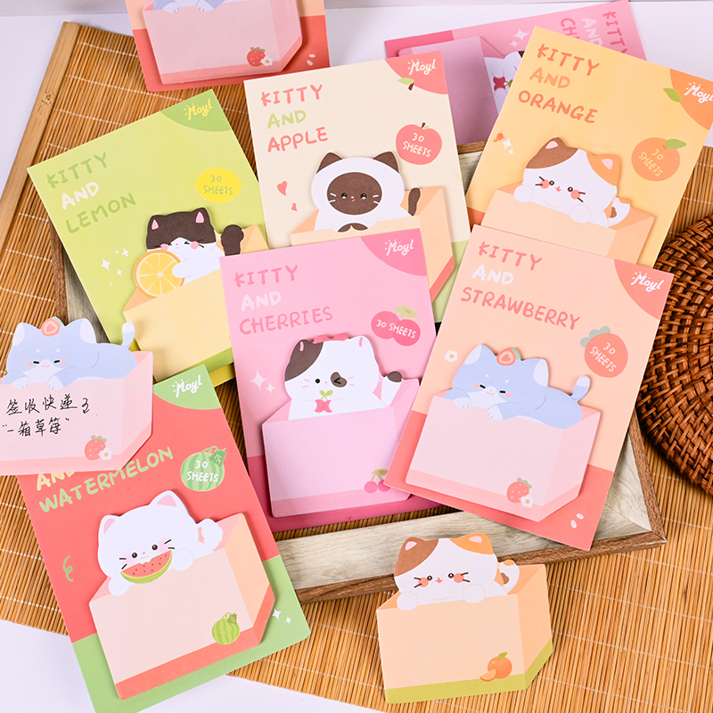 新款原创水果猫咪便利贴ins可爱卡通高颜值有粘性学生专用可撕便签本留言记事重点标签贴N次贴手帐装饰贴便携