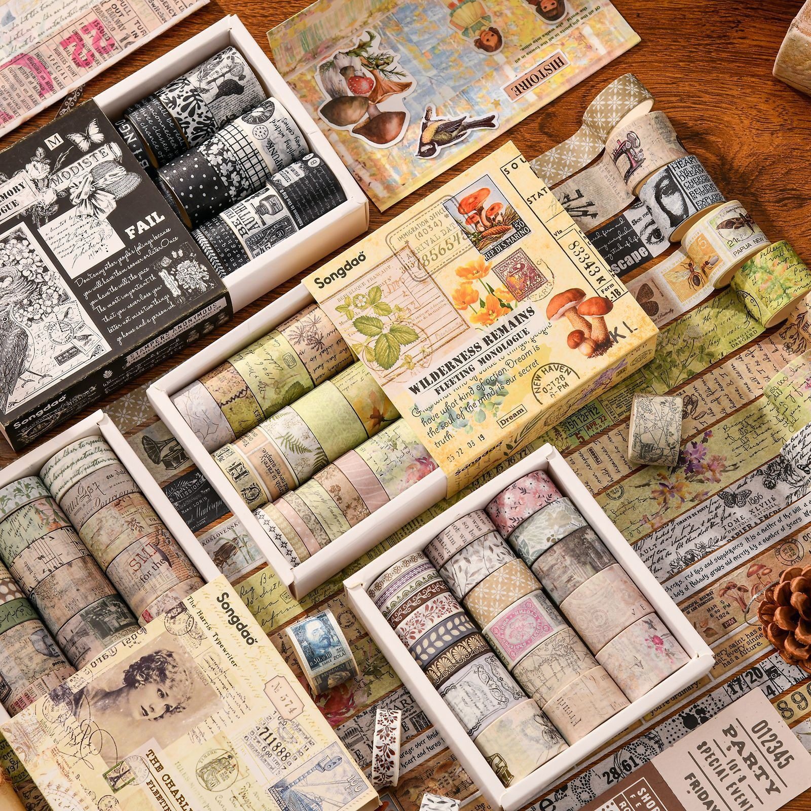 复古流年独白系列和纸胶带套装盒装手账胶带相册日记DIY少女心基础花边手帐装饰贴画拼贴贴纸ins素材交代胶卷
