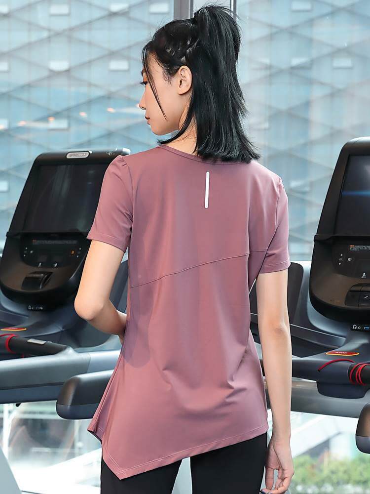 大码200斤宽松瑜伽夏天户外上衣女健身房运动跑步速干遮臀T恤胖