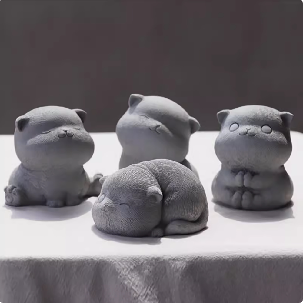 水泥猫咪硅胶模具可爱猫北欧风卡通石膏小猫鱼缸造景模具可定制