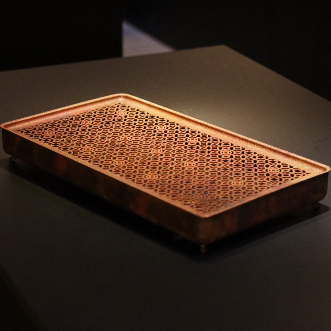 【原创】吉祥如意 · 苏式窗花紫铜加大茶台27x50x6cm