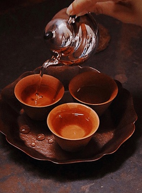 格桑花·壶承手打紫铜干泡茶盘高端精致紫铜茶托茶盘简约壶承养壶