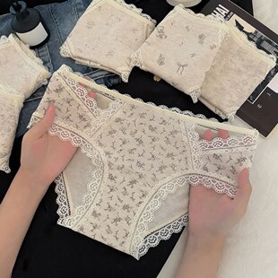 10A抗菌裆原棉内裤 女纯棉加长裆田园碎花风中腰舒适透气纯棉裤