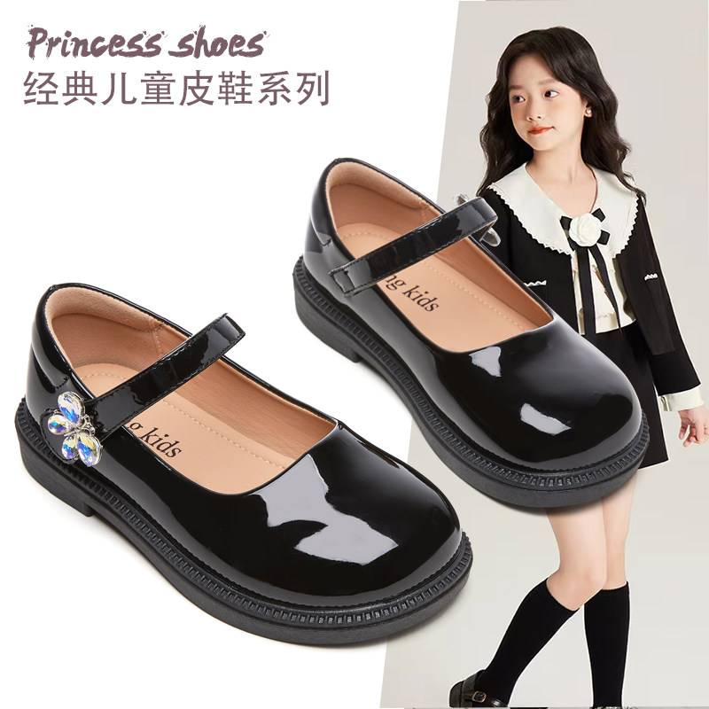 女童黑色小皮鞋2025春秋表演英伦风学生儿童单鞋软底小女孩公主鞋