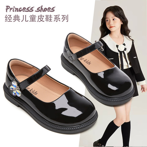 女童黑色小皮鞋2025春秋公主鞋