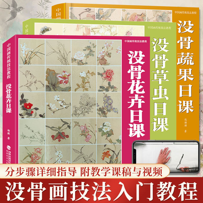 【附教学视频】没骨花卉蔬果草虫日课全集3册 中国画传统技法入门教程杨薇没骨花鸟画恽寿平任伯年画稿自学零基础教材临摹画册书籍