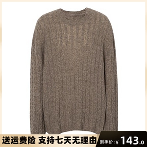 秋麦檬胧23年秋冬新款绞花套头圆领落肩山羊绒衫毛衣女5EA23S281