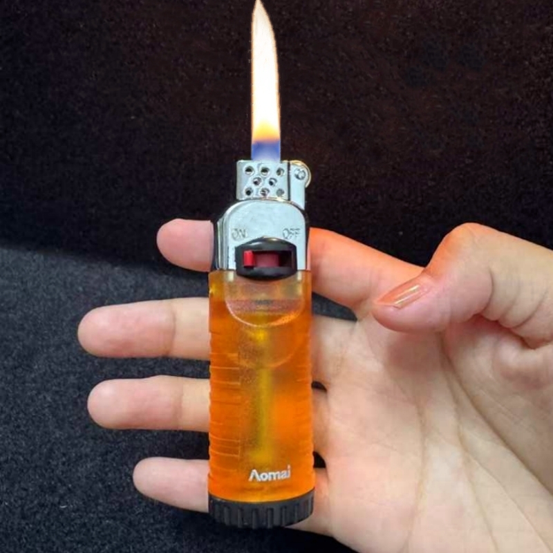 奥麦新款复古砂轮明火打火机可充气透明大气箱耐用个性轻巧便携男