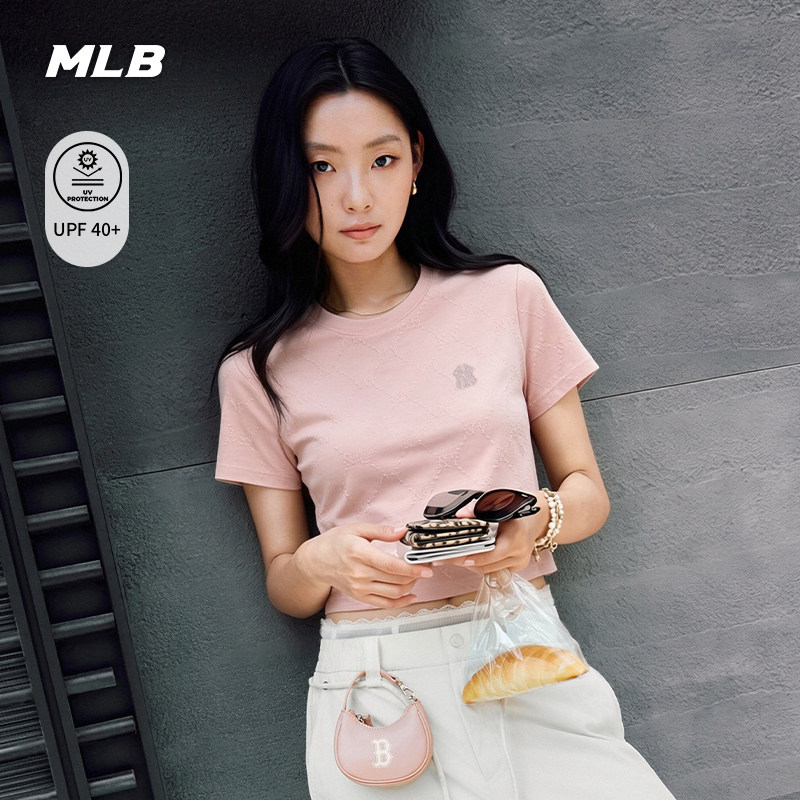 MLB官方 女款弹力短款暗纹老花防晒短袖T恤26夏季新款潮流TSM09图片