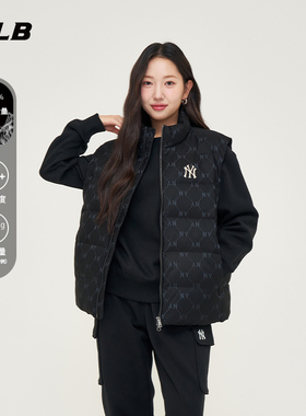 MLB官方 男女情侣暗纹钻石老花时尚羽绒马甲背心24冬季DVM02