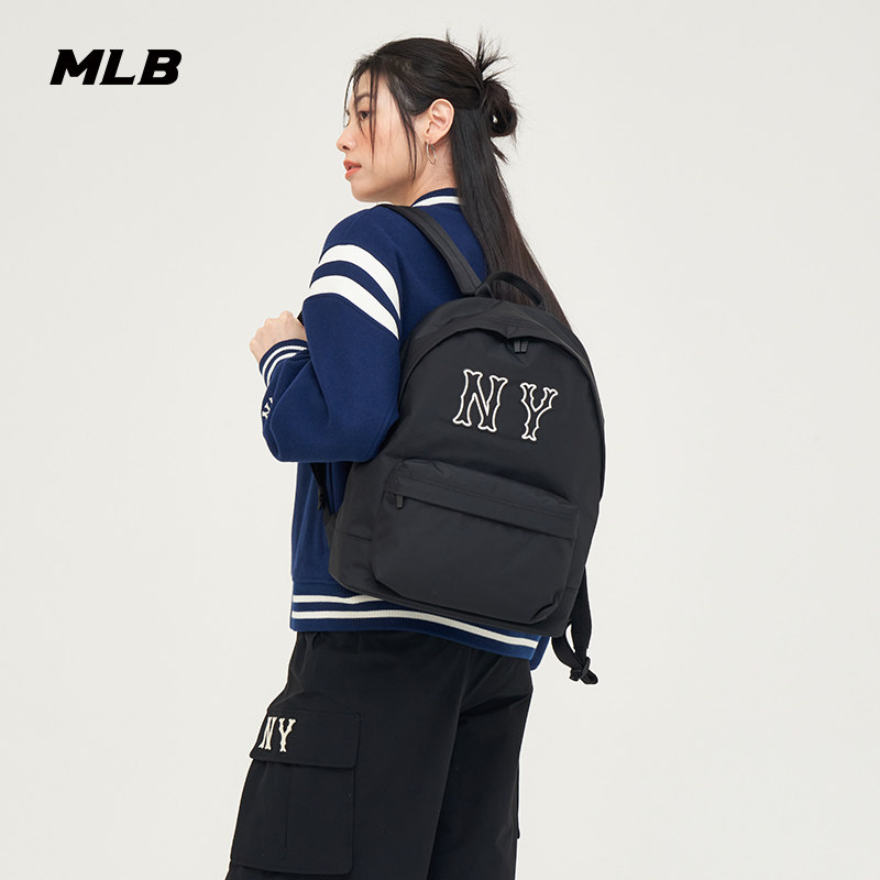 MLB官方 男女同款情侣简约字母logo双肩包宽肩带背包春夏BKM05