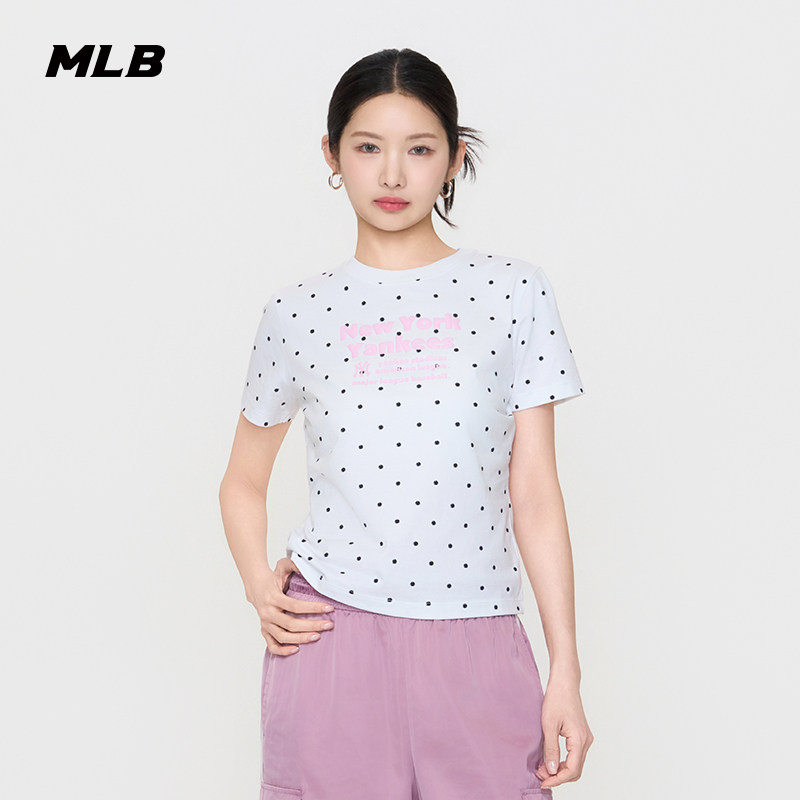 MLB官方女款可爱少女风波点修身印花字母T恤26夏季新款百搭TSN65图片
