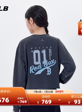 MLB官方女款后背图案复古水洗做旧短款圆领卫衣25秋季新款MTV08