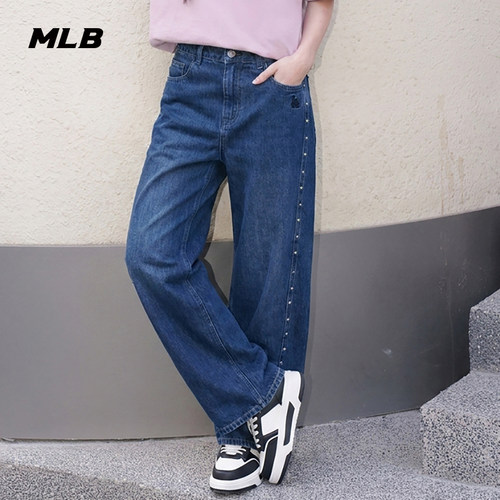 MLB官方 女款复古宽松铆钉弯刀裤休闲牛仔裤DPB26秋季新款DPB26