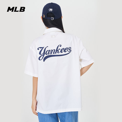 MLB官方大logo宽松短袖衬衫外套