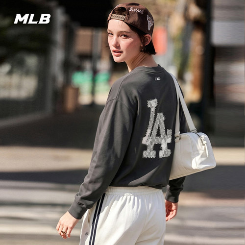 MLB官方男女同款复古百搭仿牛仔老花背标圆领卫衣26秋季新款MTM07