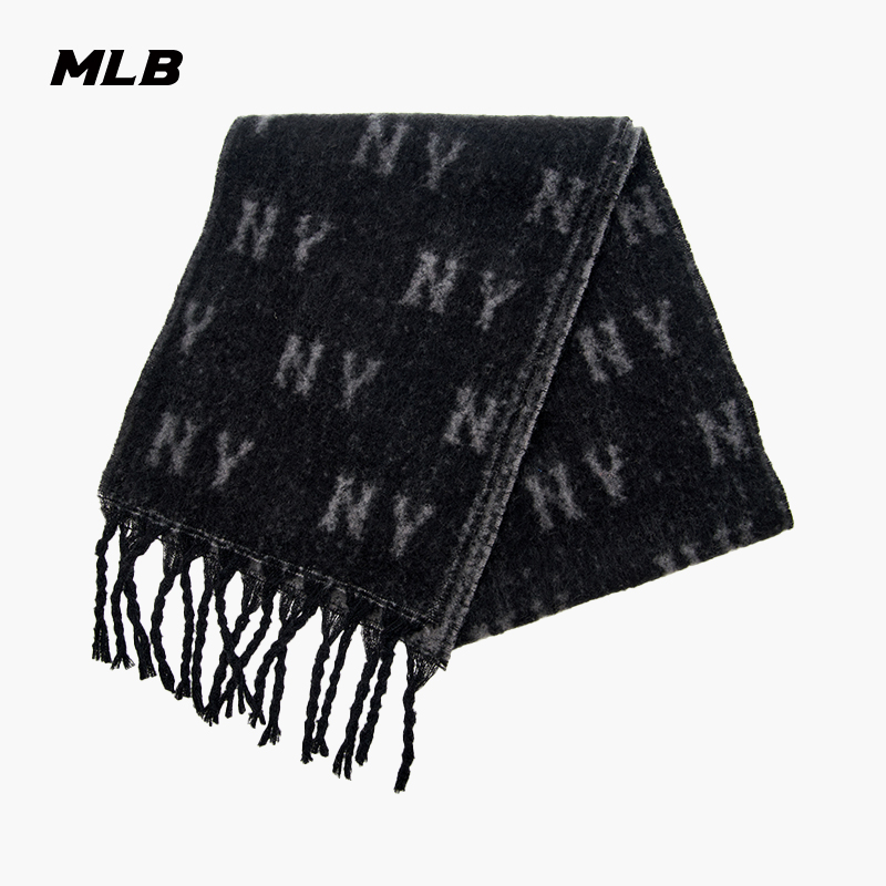 MLB官方男女情侣复古保暖百搭满印老花含羊毛围巾25秋冬新款MFM01