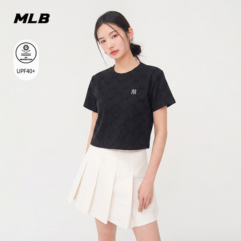 MLB官方女款弹力短款暗纹老花防晒短袖T恤26夏季新款潮流TSM09图片
