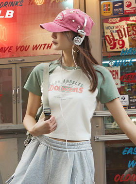 MLB官方 女款休闲复古胶片短款撞色休闲T恤25夏季新款TSV08
