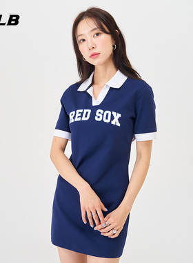 MLB官方 女款学院风字母logo运动POLO领连衣裙OPV01
