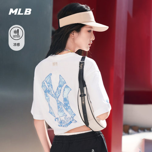 MLB官方 男女同款街头复古腰果花背标凉感宽松T恤26夏季新款TSX07