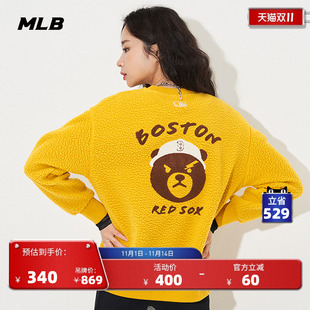 MTEC8 冬季 MLB官方 男女情侣圆领运动卫衣仿羊羔绒宽松休闲长袖