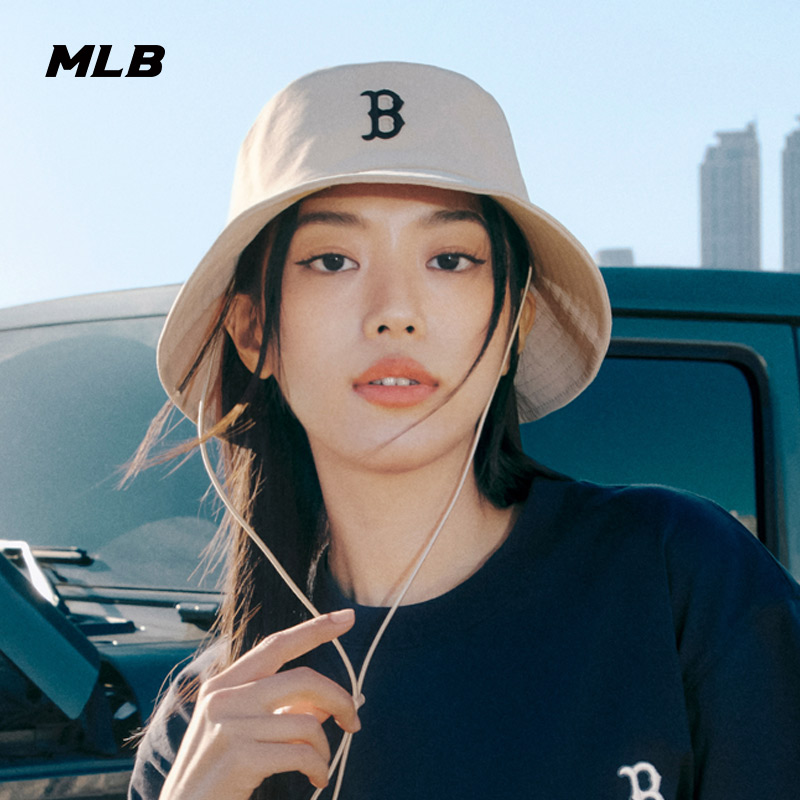 MLB官方男女情侣经典logo抽绳渔夫帽平顶遮阳帽子24夏季新款HT40