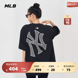 MLB官方 新款 24夏季 男女情侣运动圆领T恤大logo闪粉宽松短袖 TSX01