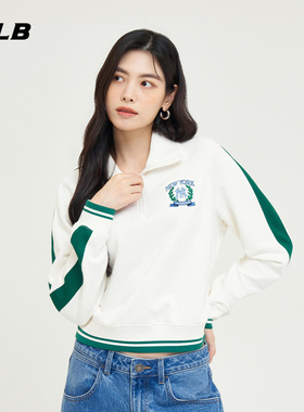 MLB官方 女款半拉链宽松卫衣撞色运动套头衫春夏MTV06