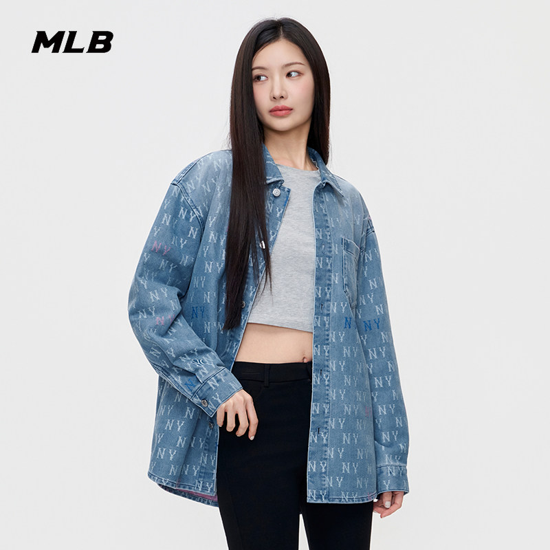 MLB官方 男女同款复古渐变老花牛仔衬衫26春季新款DRM05/DRM10